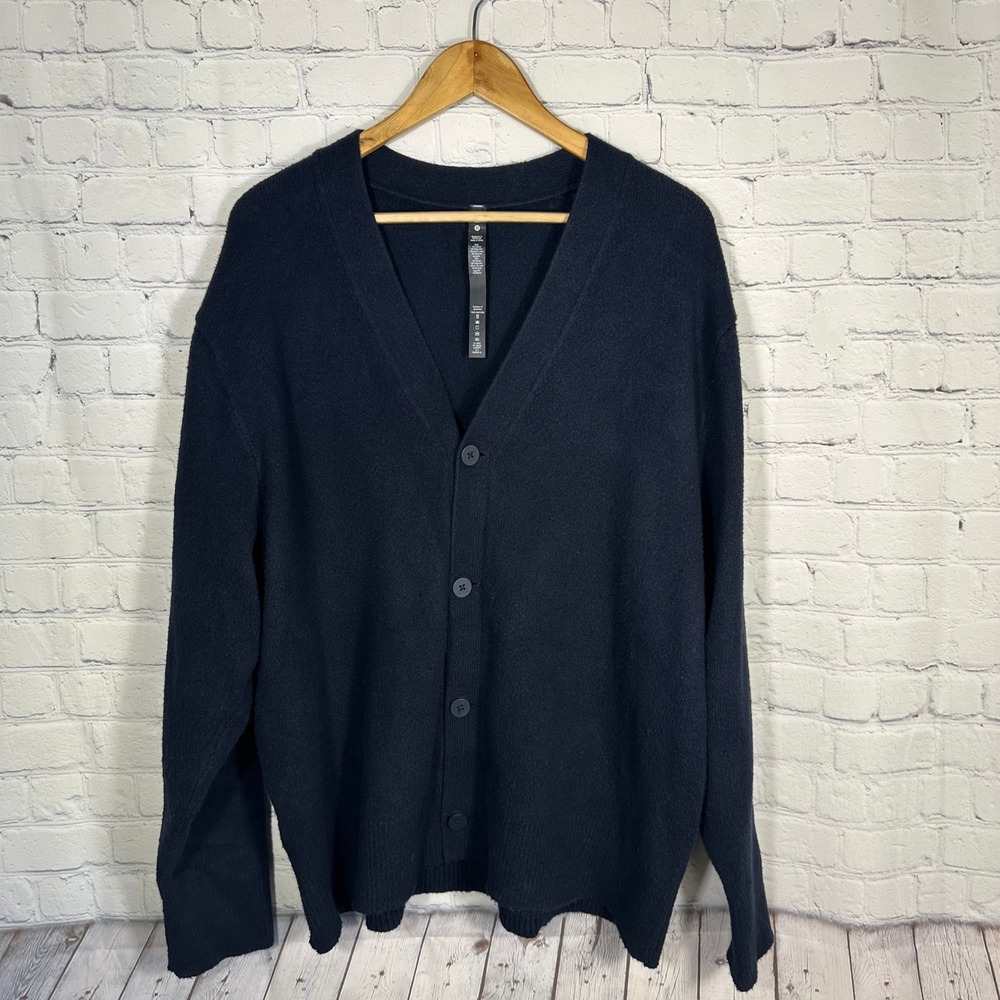 Lululemon Mens Merino Wool Blend Cardigan Sweater Navy Blue XL LM3DOFS